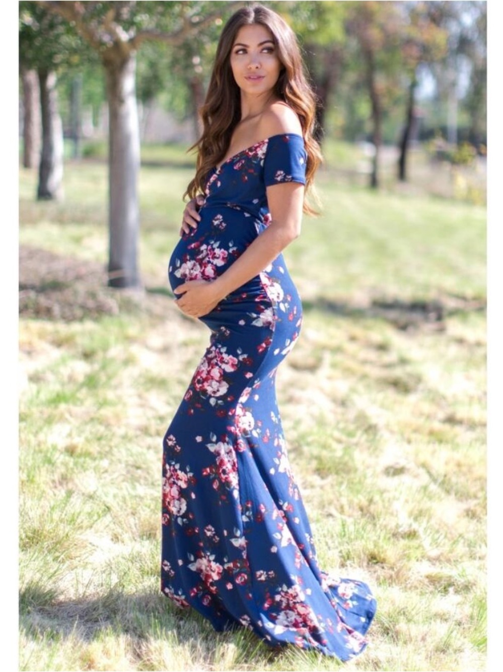Like New Pink Blush Blue with Pink Floral Maternity Dress